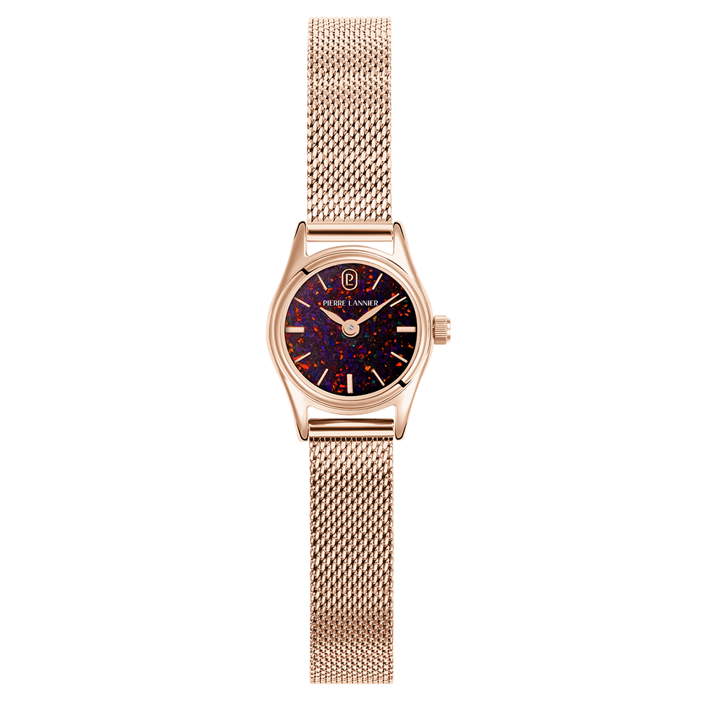 Montre Pierre LANNIER OPALIA Rose doré Opale de synthèse Maille milanaise