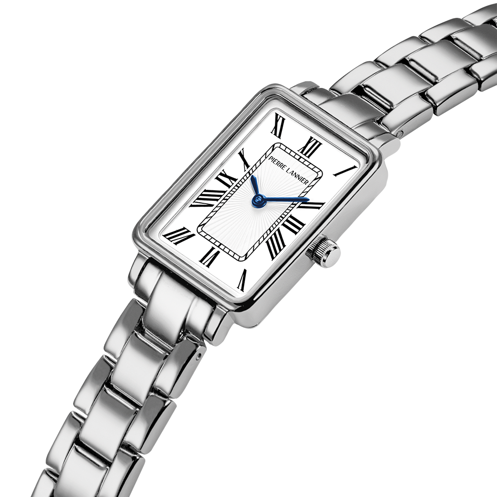 Montre Pierre LANNIER ARIANE Acier Blanc Chiffres Romains
