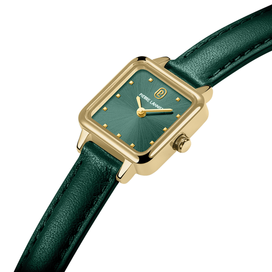 Montre Pierre LANNIER NEORA Dorée Vert Cuir Vert