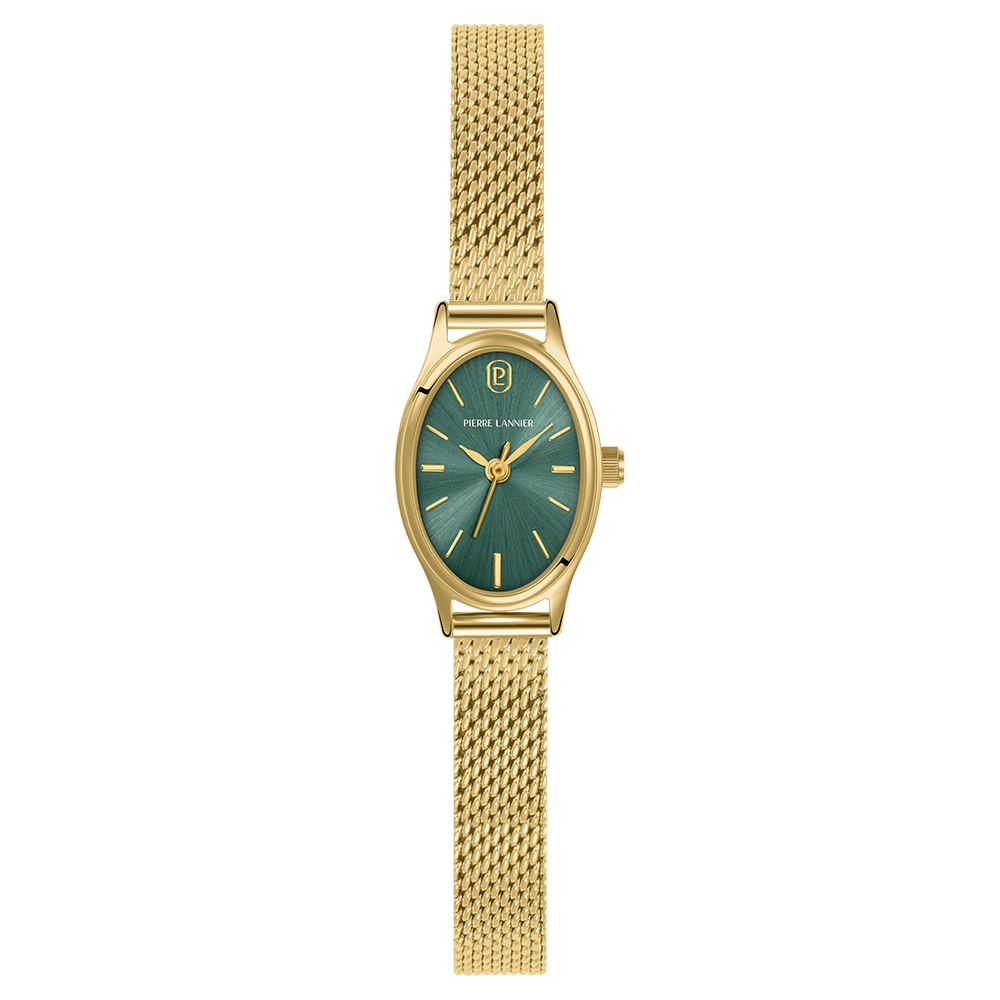 Montre Pierre LANNIER OVALIA Doré Vert Maille milanaise