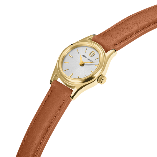 Montre Pierre LANNIER PYA Mini Doré Argent cuir marron