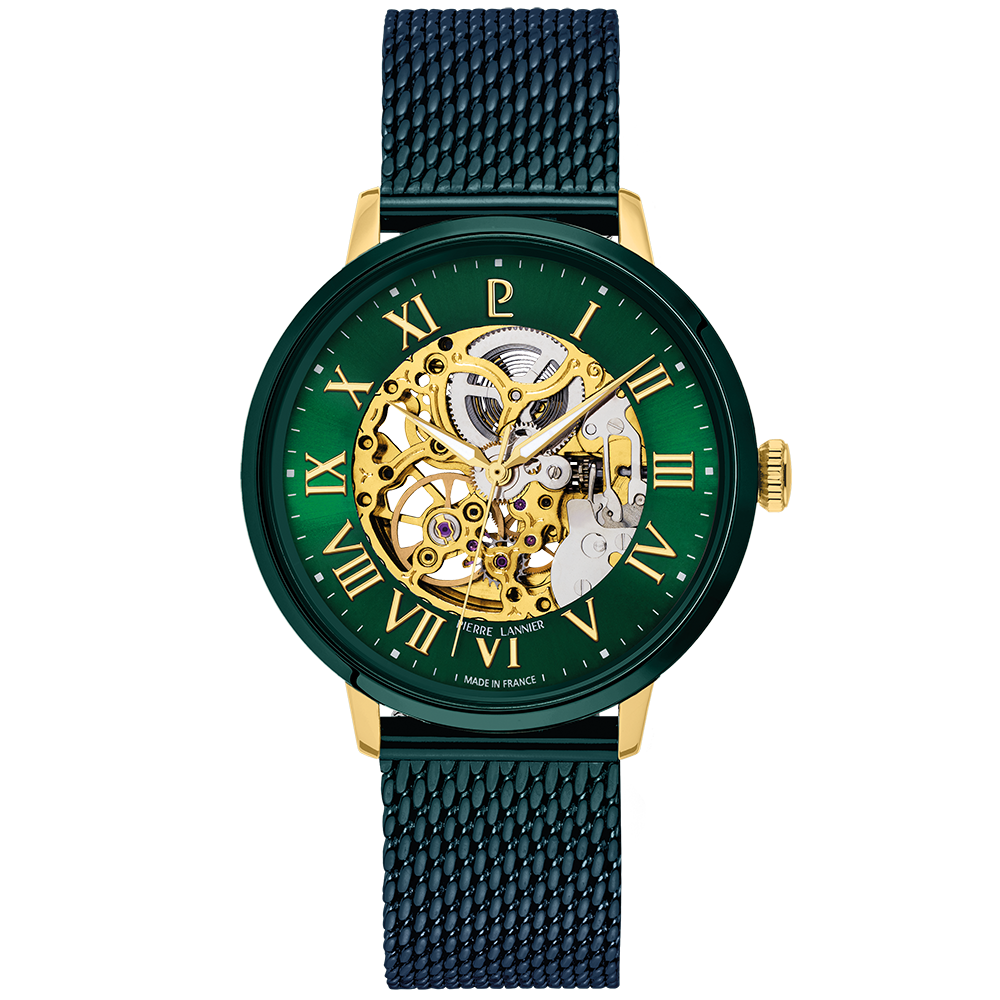 Montre Pierre Lannier Homme AUTOMATIC Doré Vert Maille milanaise verte