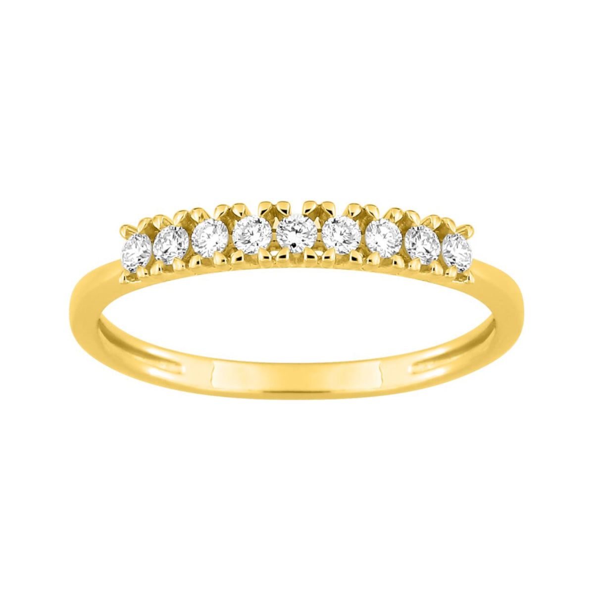 Demi-Alliance Or Jaune 375‰, 9 Diamants de synthèse sertis griffes