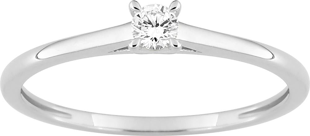 Bague Solitaire Or Blanc 375‰, Diamants de synthèse 0.10ct sertis griffes