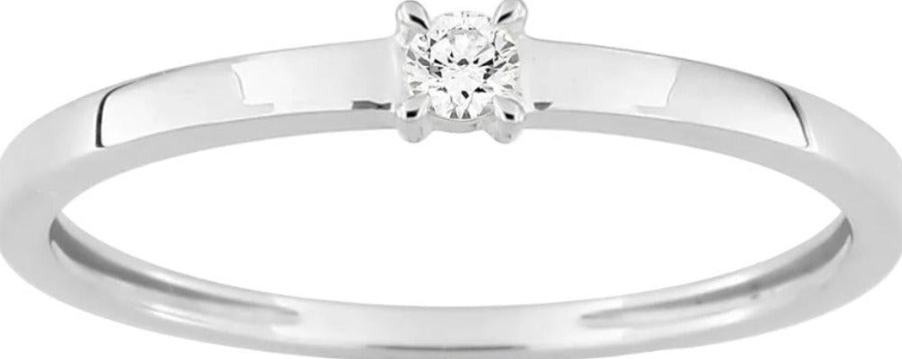 Solitaire Or Blanc 375‰, Diamant de synthèse 0.05ct sertis griffes