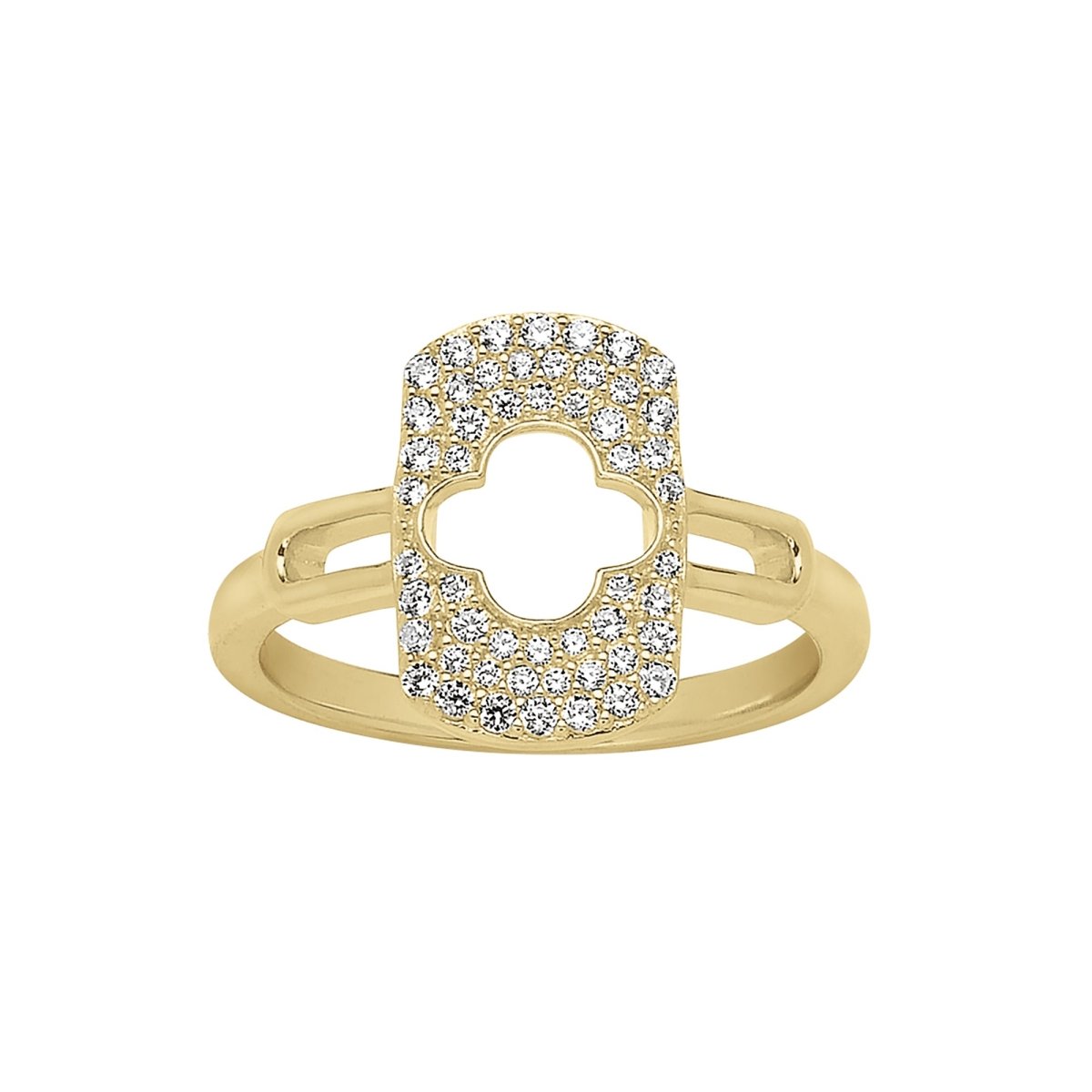 Bague Charles Garnier Légende Argent doré trèfle ajouré oxydes - Bijouterie TAMARA