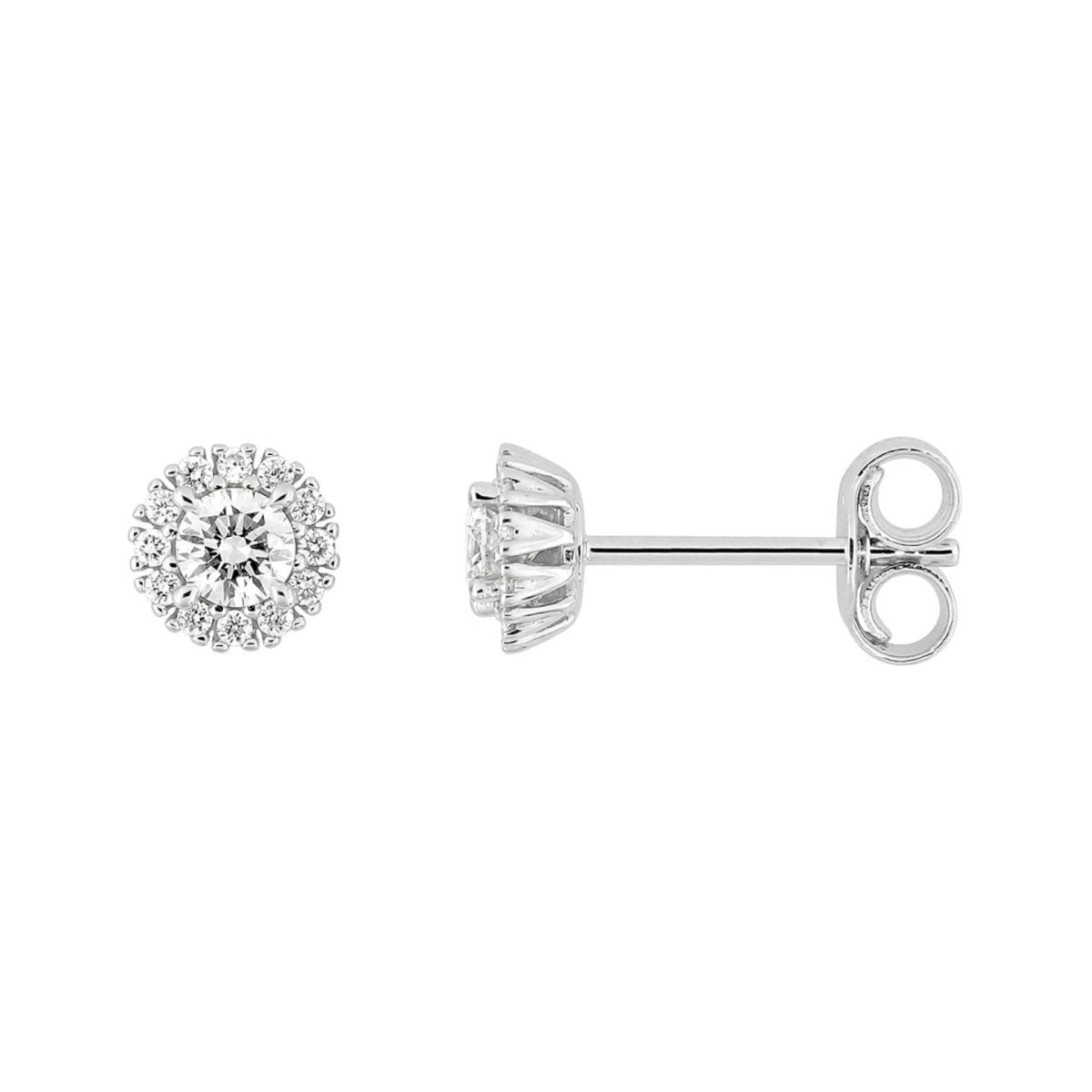 Boucles d'oreilles Puce Or Blanc 375‰ Halo de diamants de synthèse 0.25ct - BIJOUX -9KLGD054W