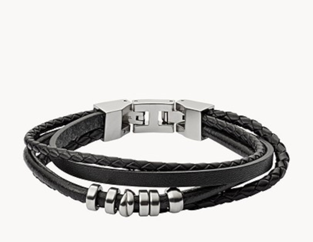FOSSIL black multi-row leather bracelet - Main Image
