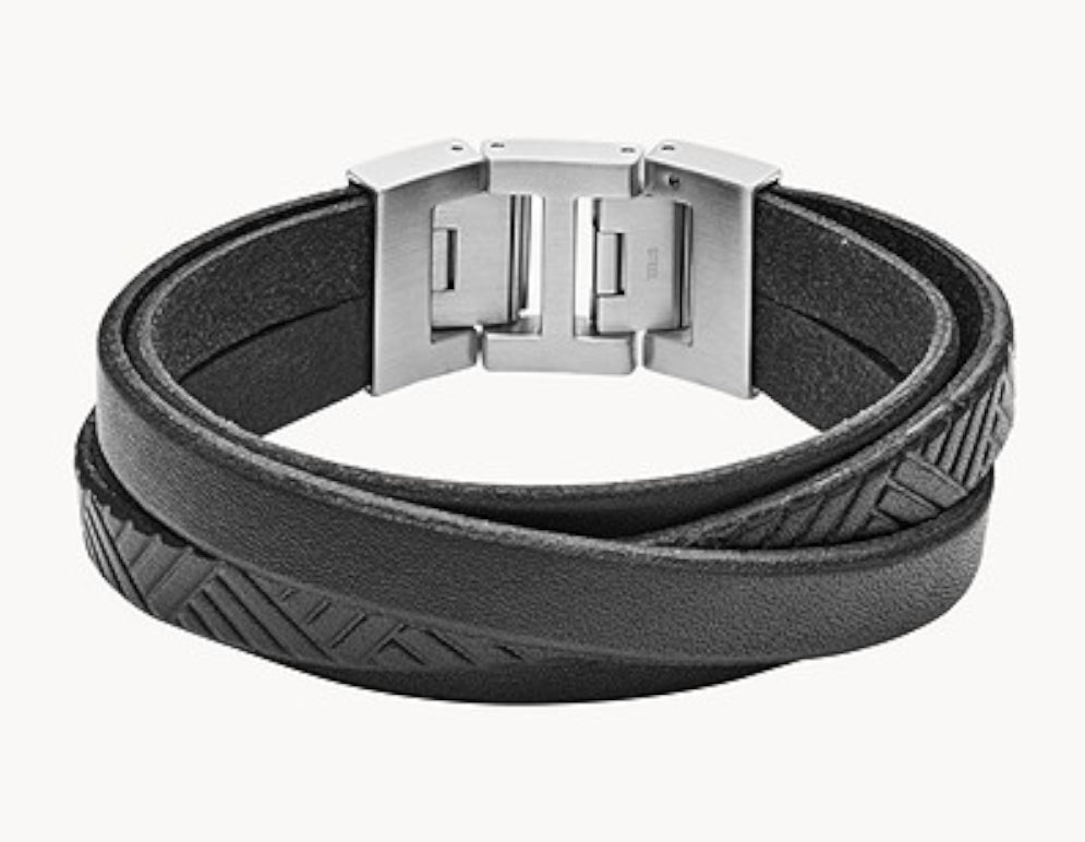 FOSSIL black leather bracelet Fossil TAMARA Jewelry
