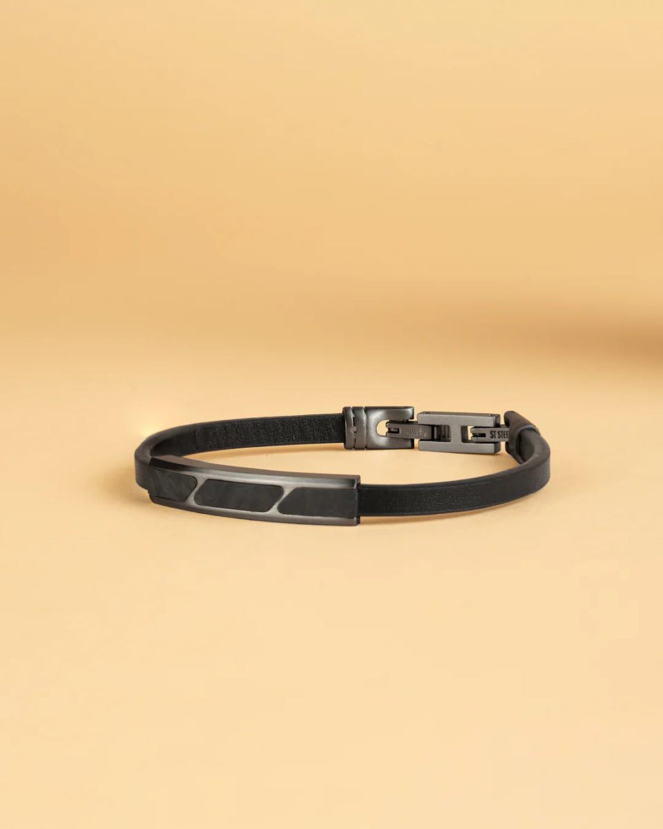 Bracelet GEMINI Stella Cuir noir Carbone forgé noir - Gemini - Bijouterie TAMARA