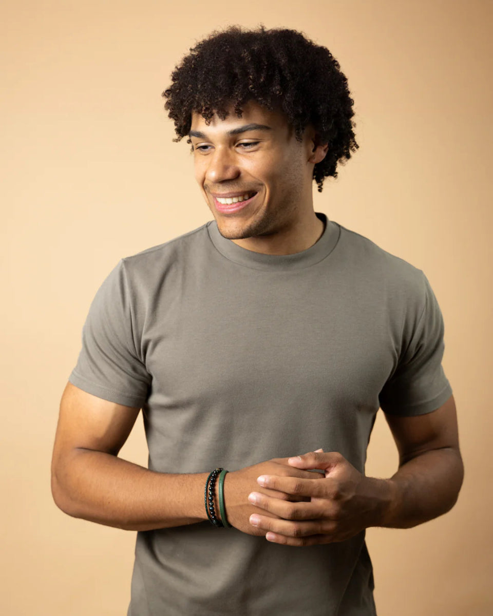 Bracelet Gemini triple brins Cuir vert et Oeil de Tigre - Gemini - Bijouterie TAMARA