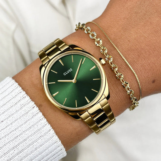 Coffret Montre CLUSE Féroce Petite Doré Vert Bracelet doré - Cluse - Bijouterie TAMARA