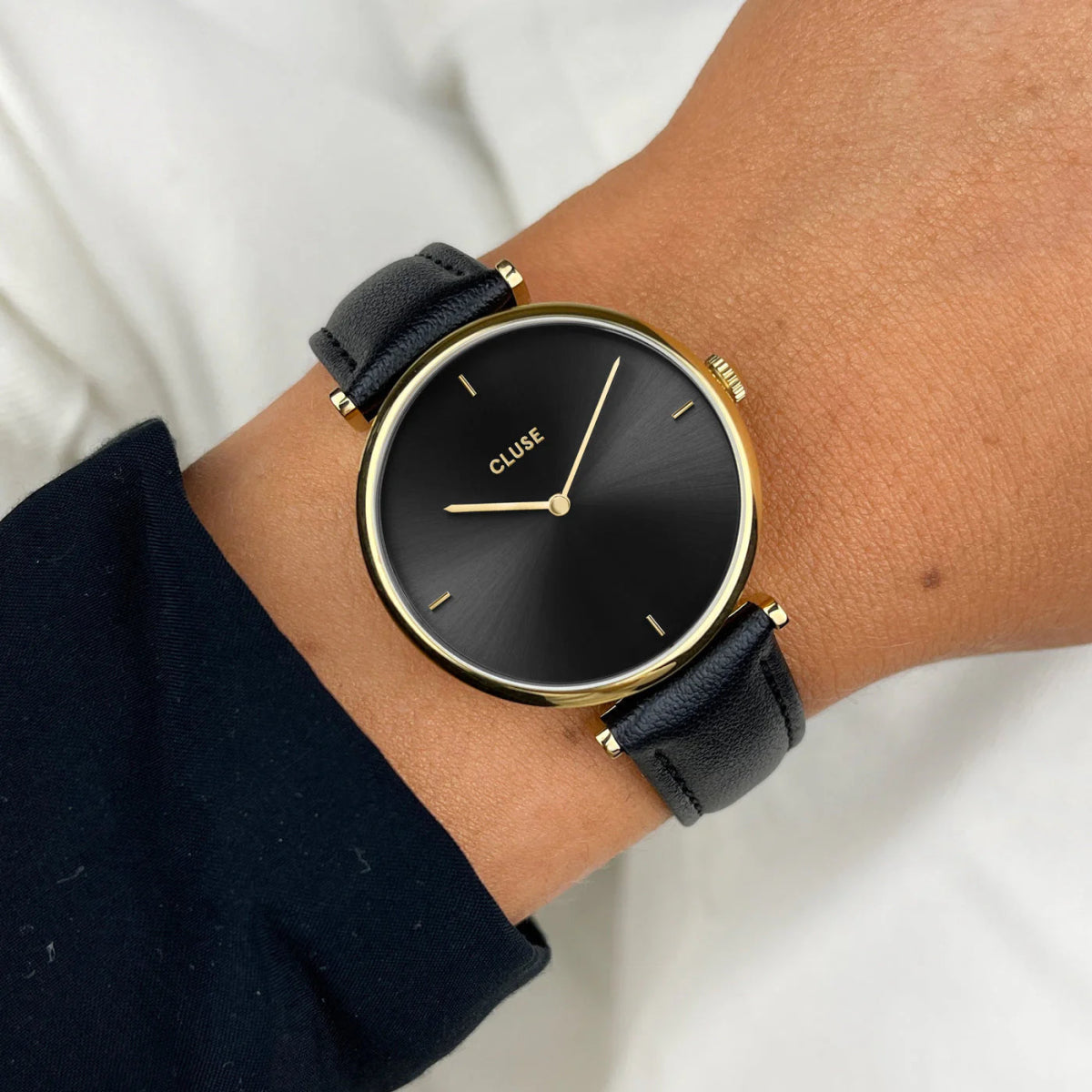 Coffret Montre CLUSE Triomphe Doré Noir Cuir Noir - Cluse - Bijouterie TAMARA