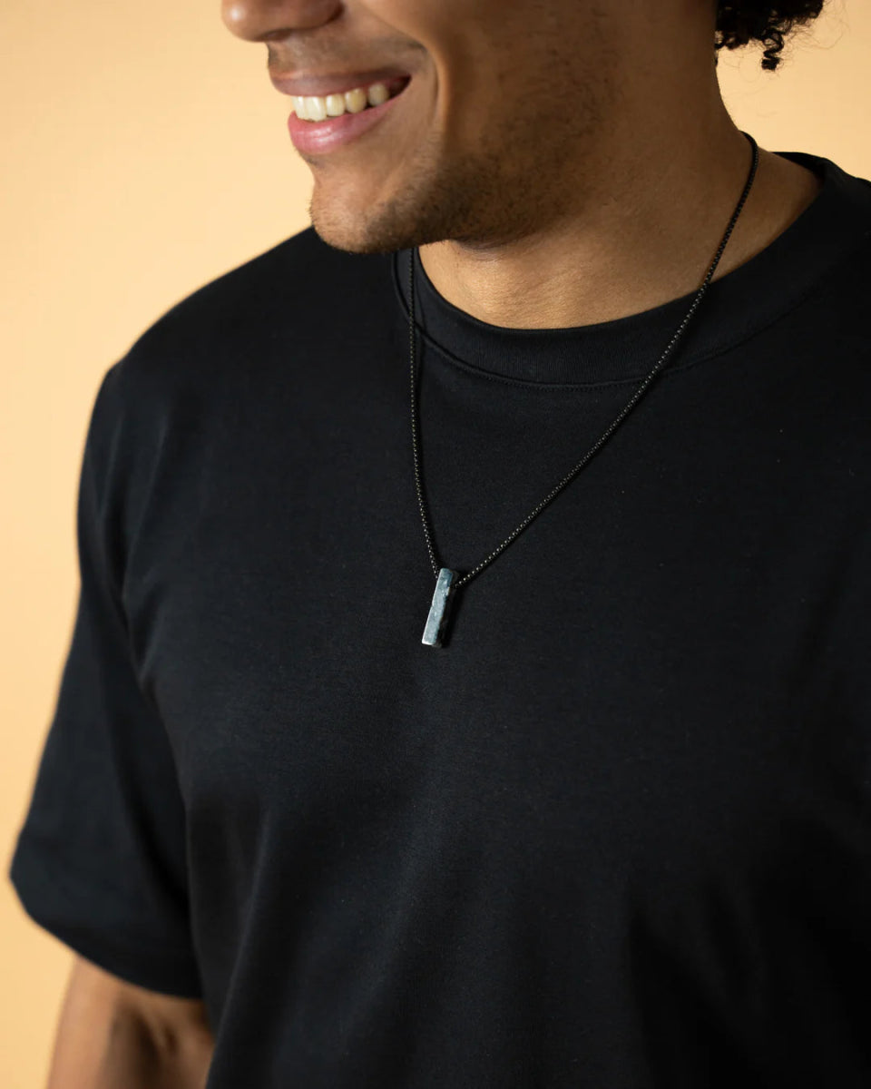 Collier Gemini Tantum Acier noir & Larvikite - Bijouterie TAMARA