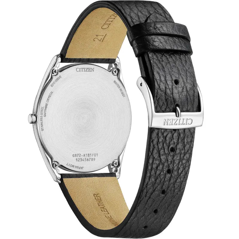 Montre CITIZEN Suratto Eco - Drive Acier Gris Cuir Noir - Bijouterie TAMARA