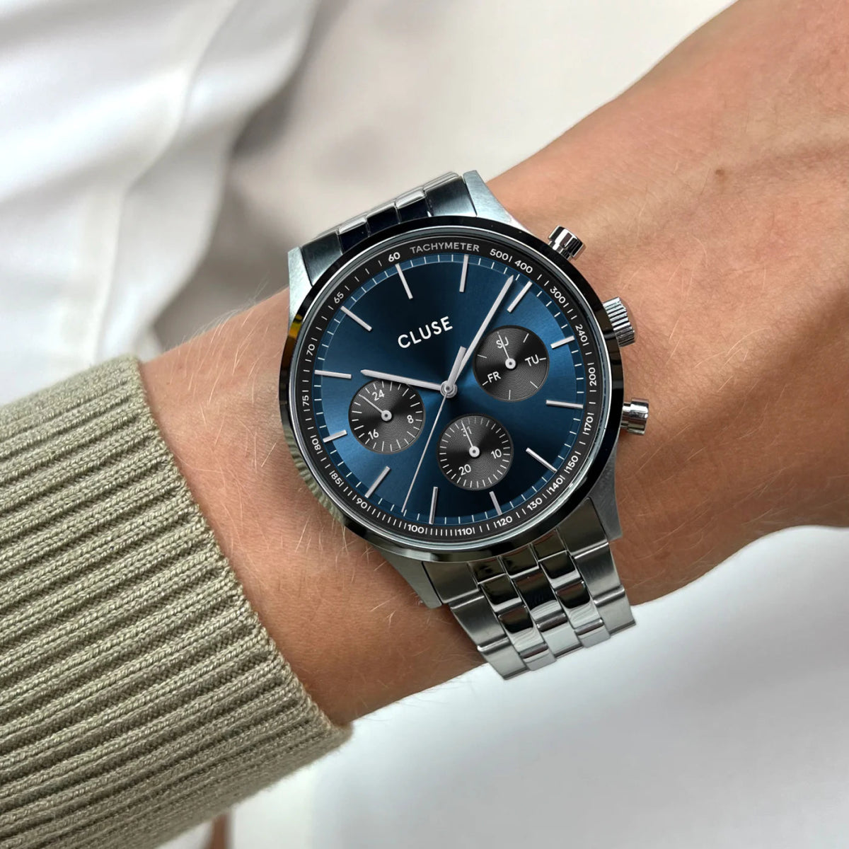 Montre CLUSE Anthéor Multifonction Acier Bleu - Cluse - Bijouterie TAMARA