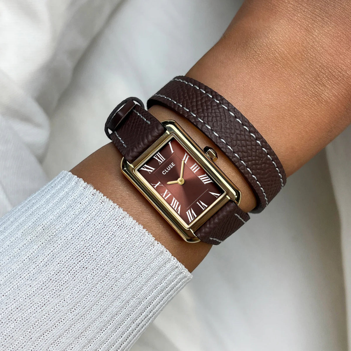 Montre CLUSE Belisenna Dorée Marron Cuir Double - Tour marron - Bijouterie TAMARA