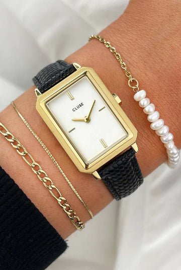 Montre CLUSE Fluette Cuir noir dorée - Cluse - Bijouterie TAMARA