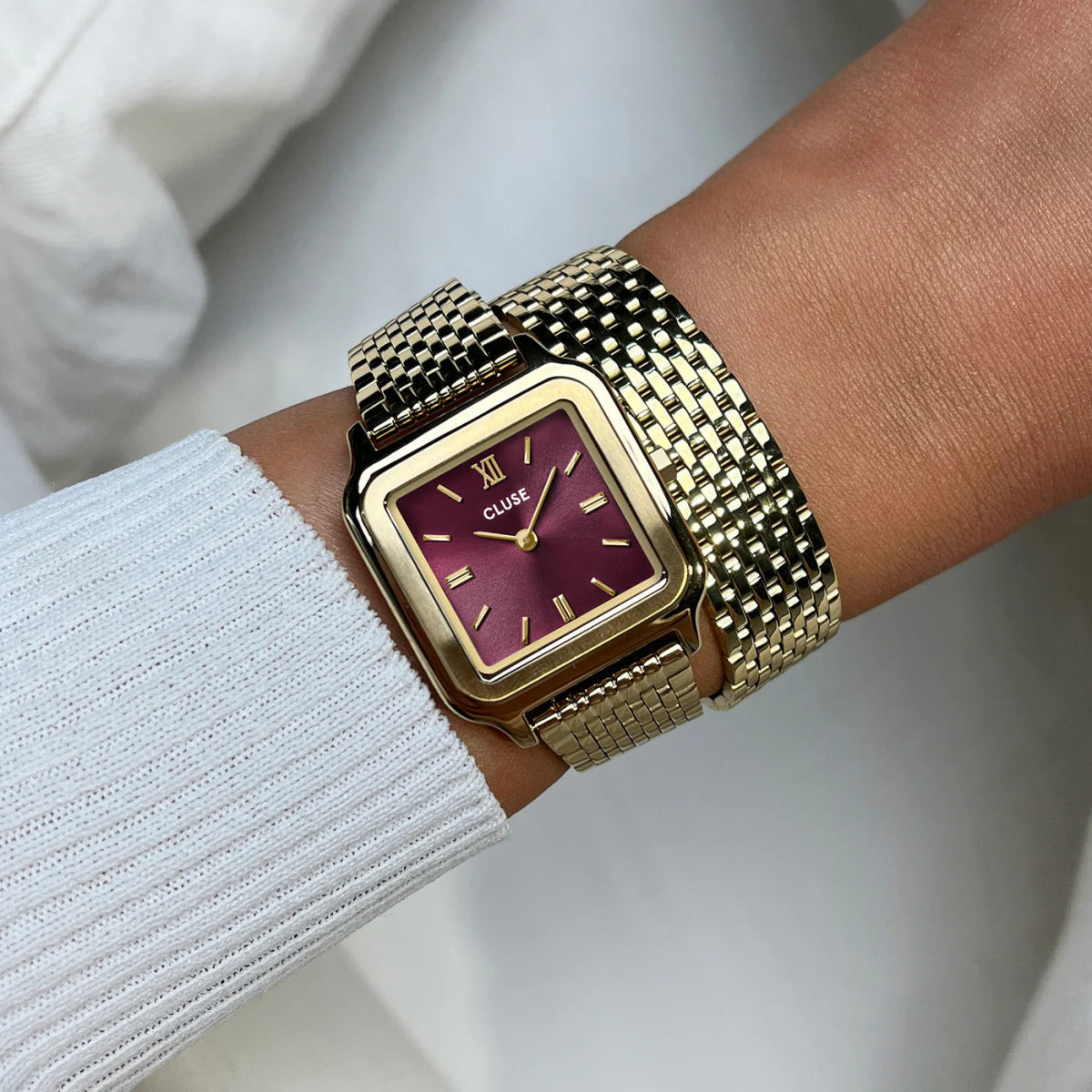Montre CLUSE Gracieuse dorée Rouge Bordeaux Double - Tour Acier - Bijouterie TAMARA