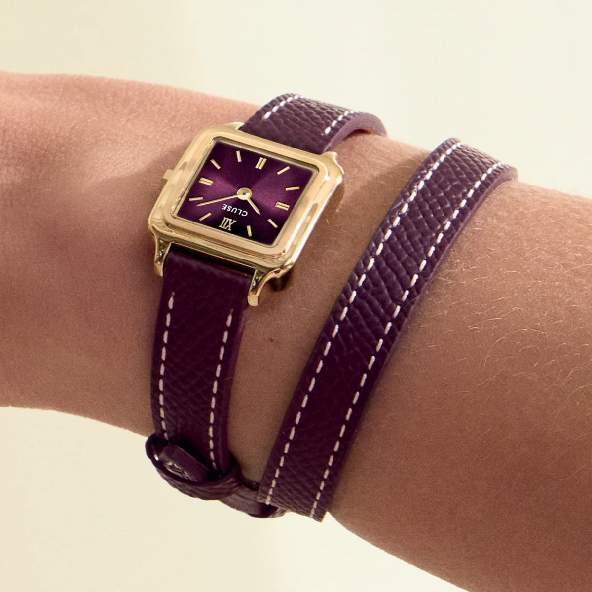Montre CLUSE Gracieuse Mini Dorée Rouge Bordeaux Cuir Double - tour - Bijouterie TAMARA
