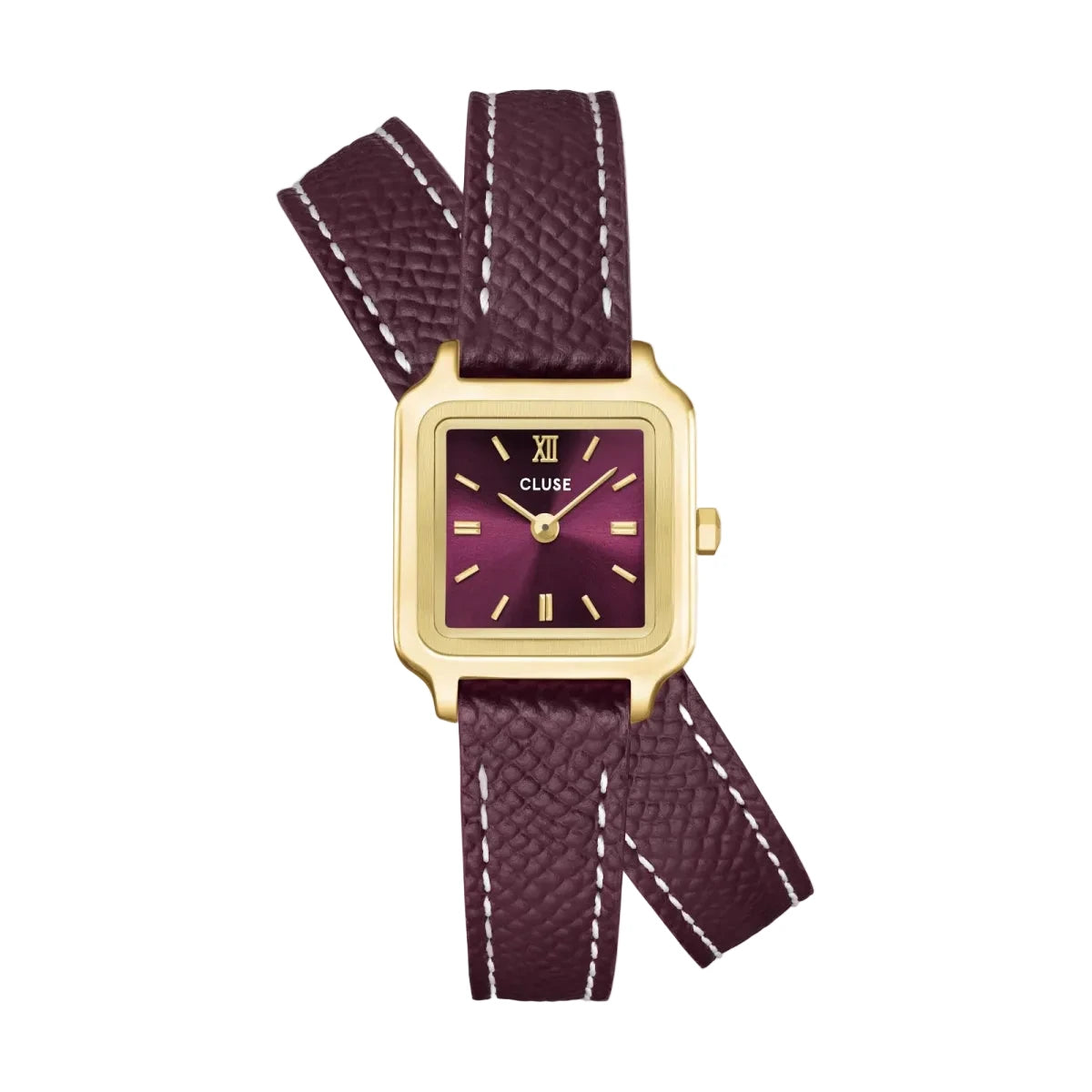 Montre CLUSE Gracieuse Mini Dorée Rouge Bordeaux Cuir Double - tour - Bijouterie TAMARA