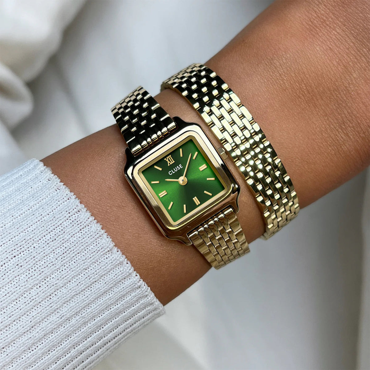 Montre CLUSE Gracieuse Mini Dorée Vert Double - tour Acier - Bijouterie TAMARA