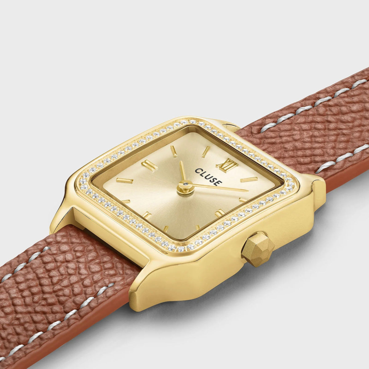 Montre CLUSE Gracieuse Petite dorée brillants Cuir Double - tour marron - Bijouterie TAMARA