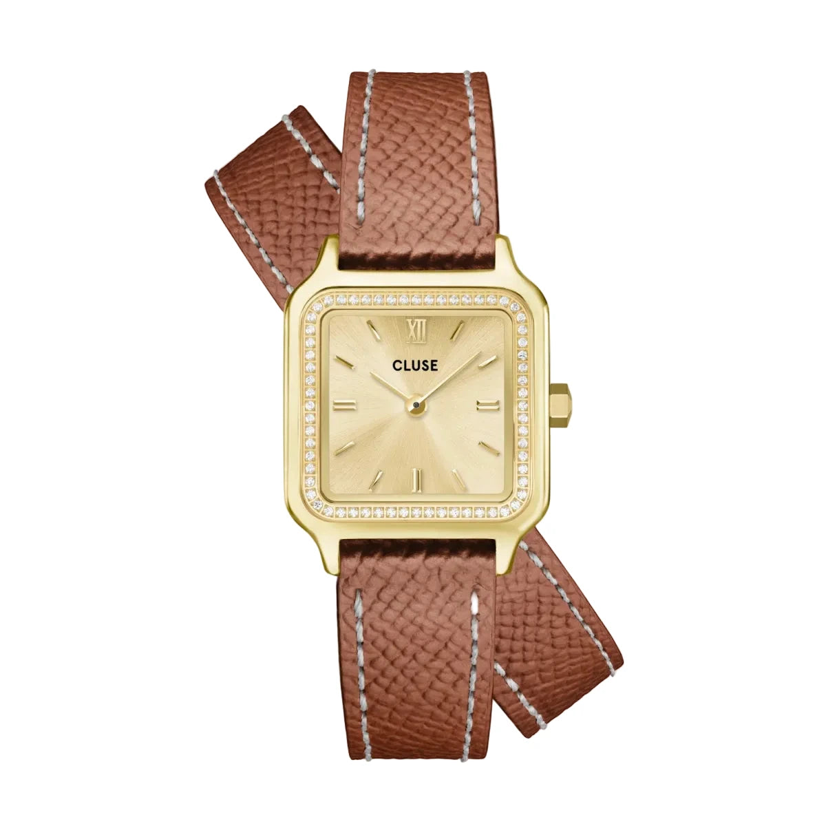Montre CLUSE Gracieuse Petite dorée brillants Cuir Double - tour marron - Bijouterie TAMARA