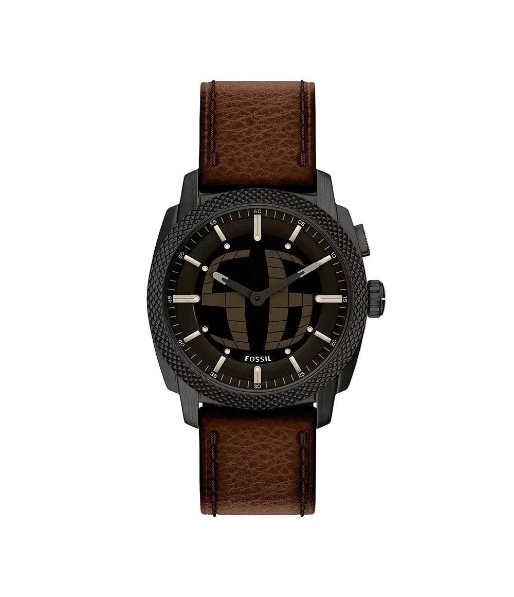 Montre FOSSIL Machine BIG TIC Noir Cuir Marron - MONTRES - FS6165