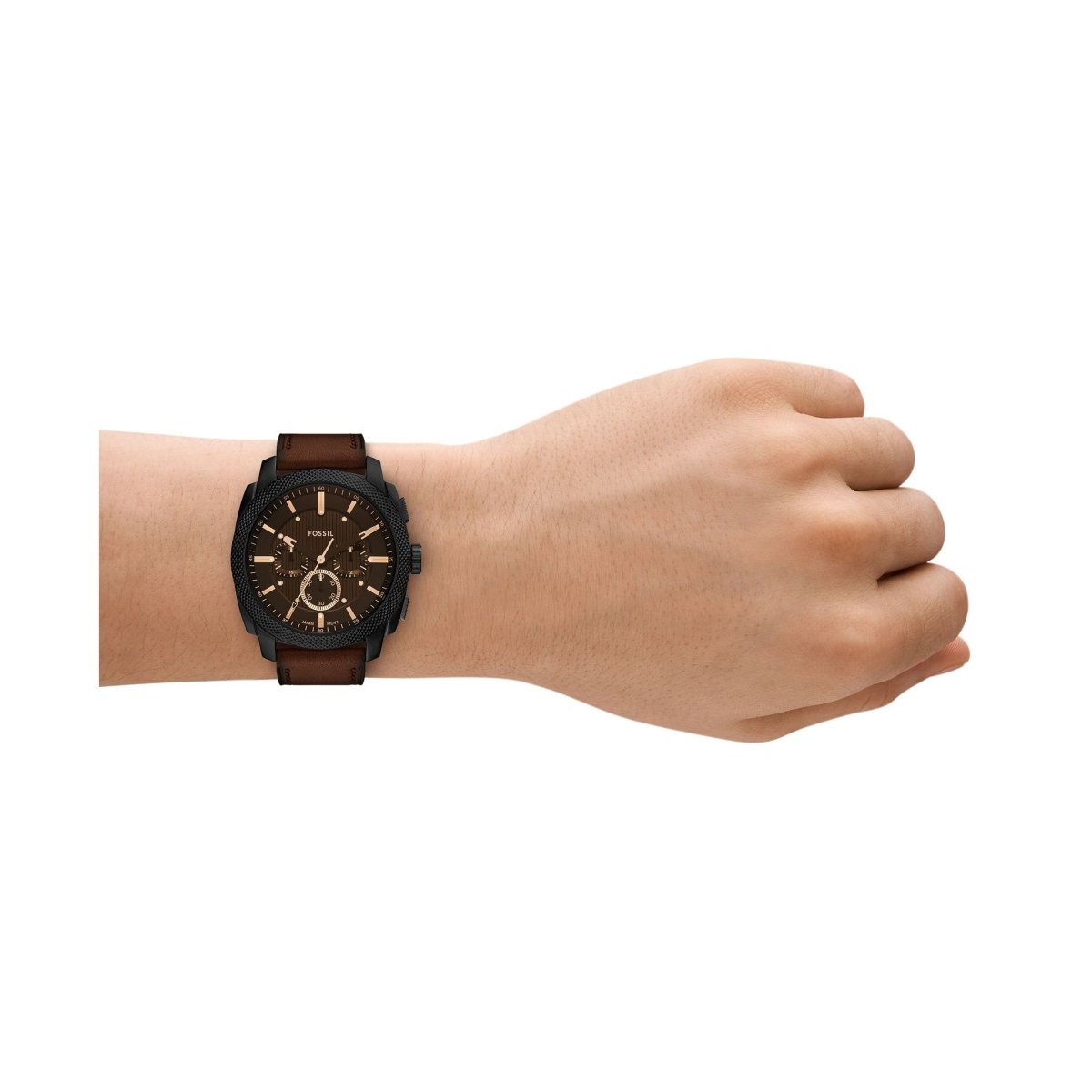 Montre FOSSIL Machine Chronographe Noir cuir brun - Fossil - Bijouterie TAMARA