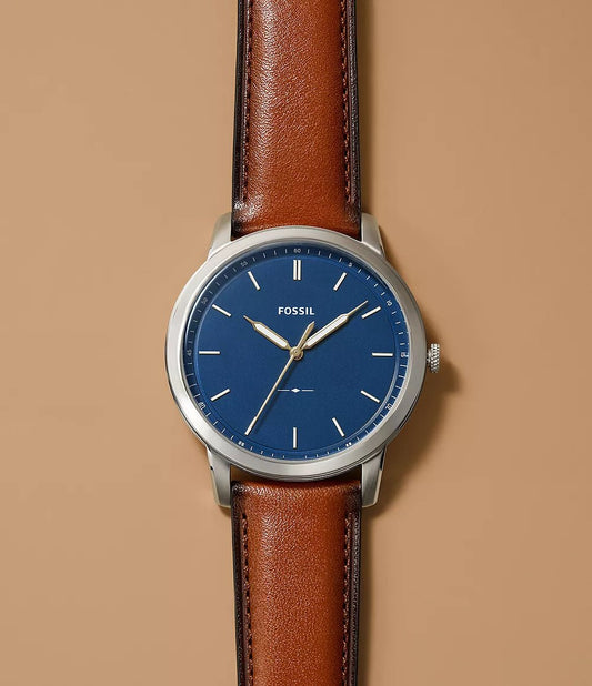 Montre FOSSIL Minimalist Acier Bleu cuir brun - MONTRES -FS5304