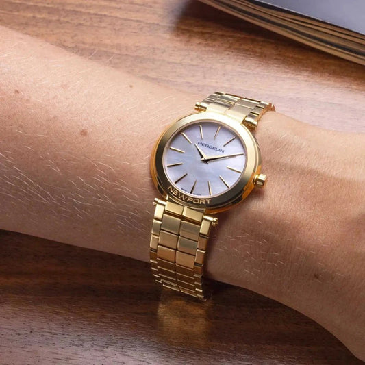 Montre HERBELIN Newport Slim femme dorée nacre blanche - Michel Herbelin - Bijouterie TAMARA