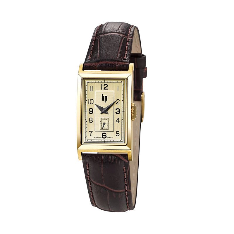 Montre LIP T18 Churchill Dorée Chiffres romains Cuir marron - LIP - Bijouterie TAMARA