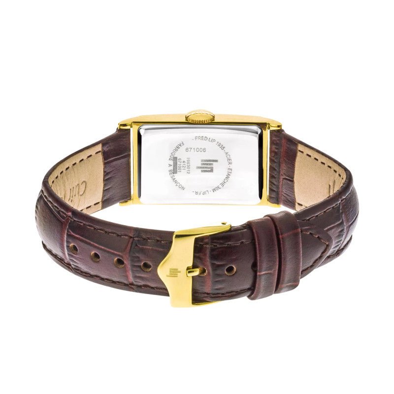 Montre LIP T18 Churchill Dorée Chiffres romains Cuir marron - LIP - Bijouterie TAMARA