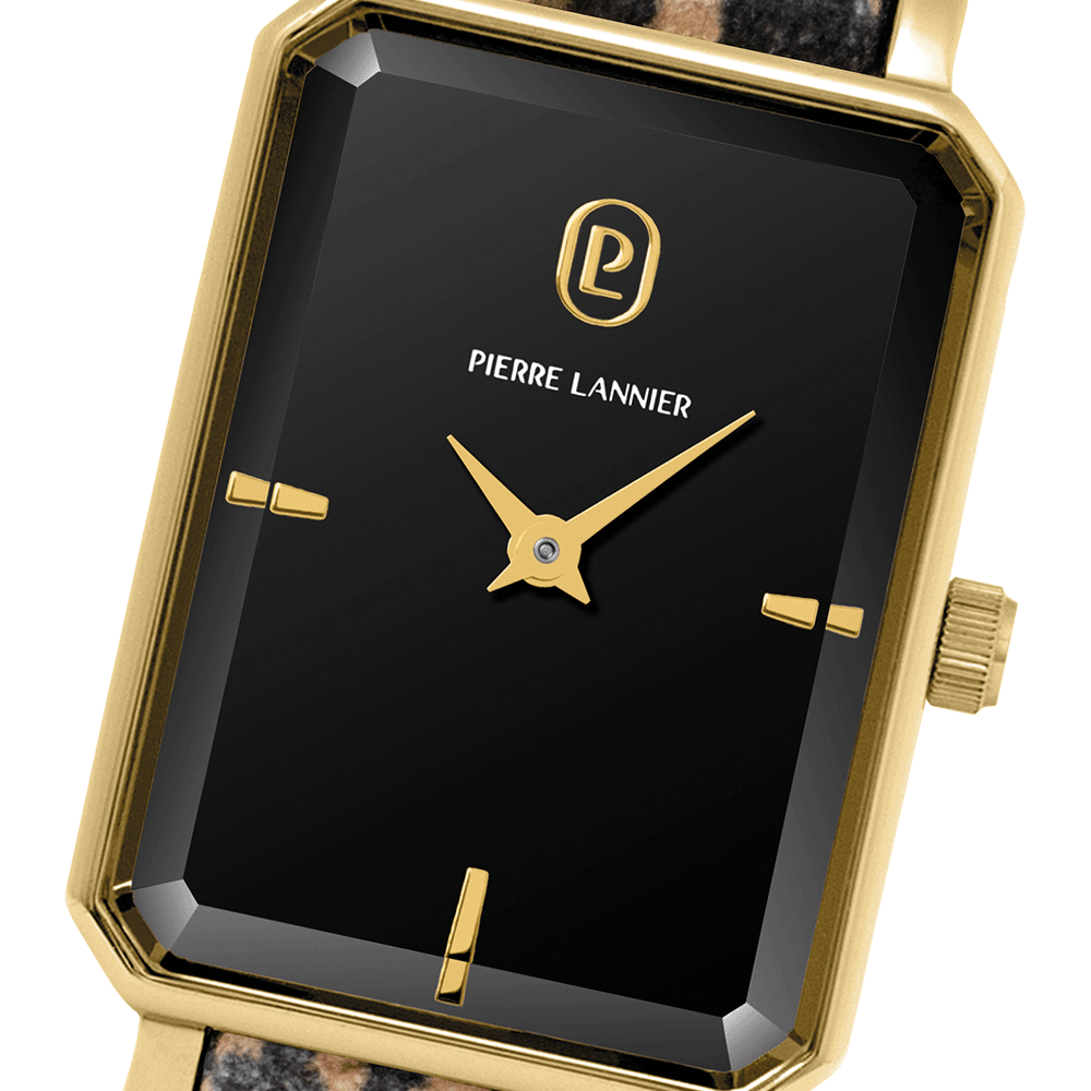 Montre Pierre LANNIER ARIANE Doré Noir cuir Léopard - MONTRES - 006L539
