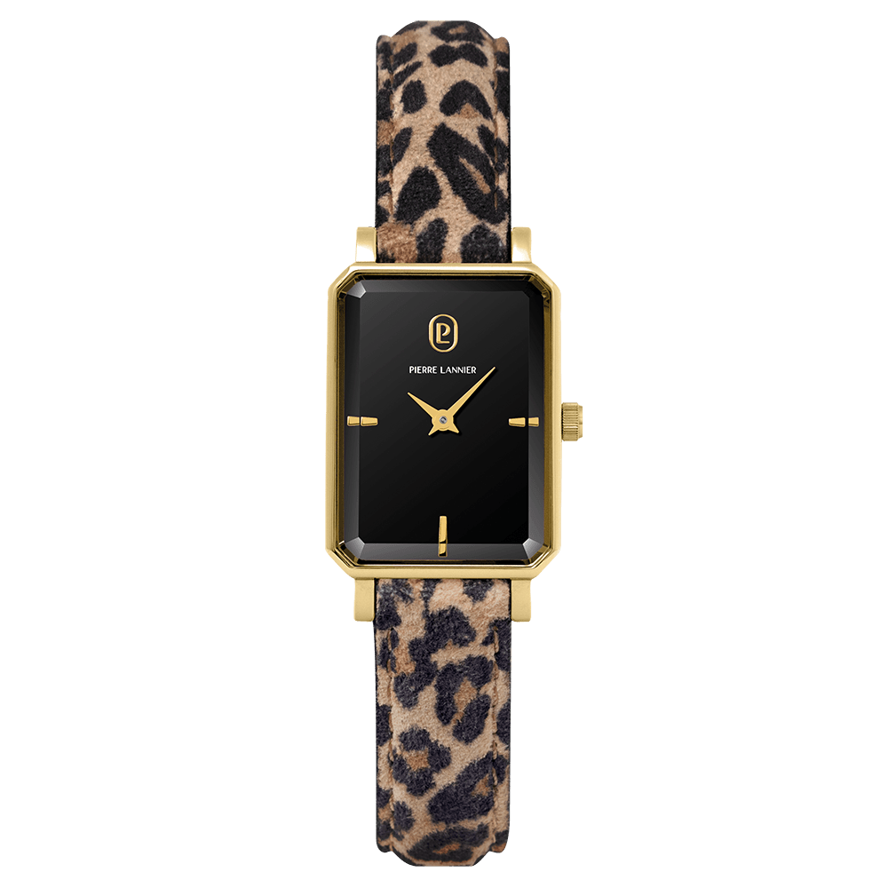 Montre Pierre LANNIER ARIANE Doré Noir cuir Léopard - MONTRES - 006L539