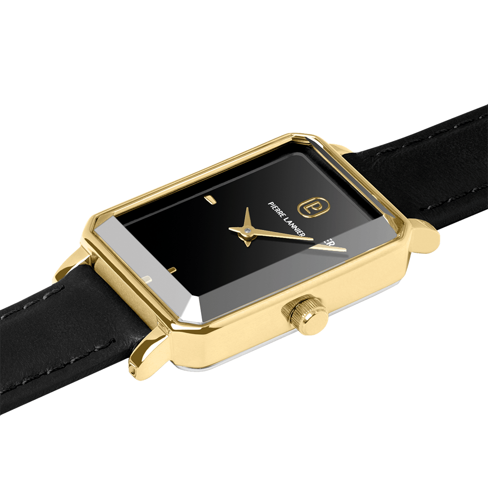 Montre Pierre LANNIER ARIANE Doré Noir cuir noir - Bijouterie TAMARA