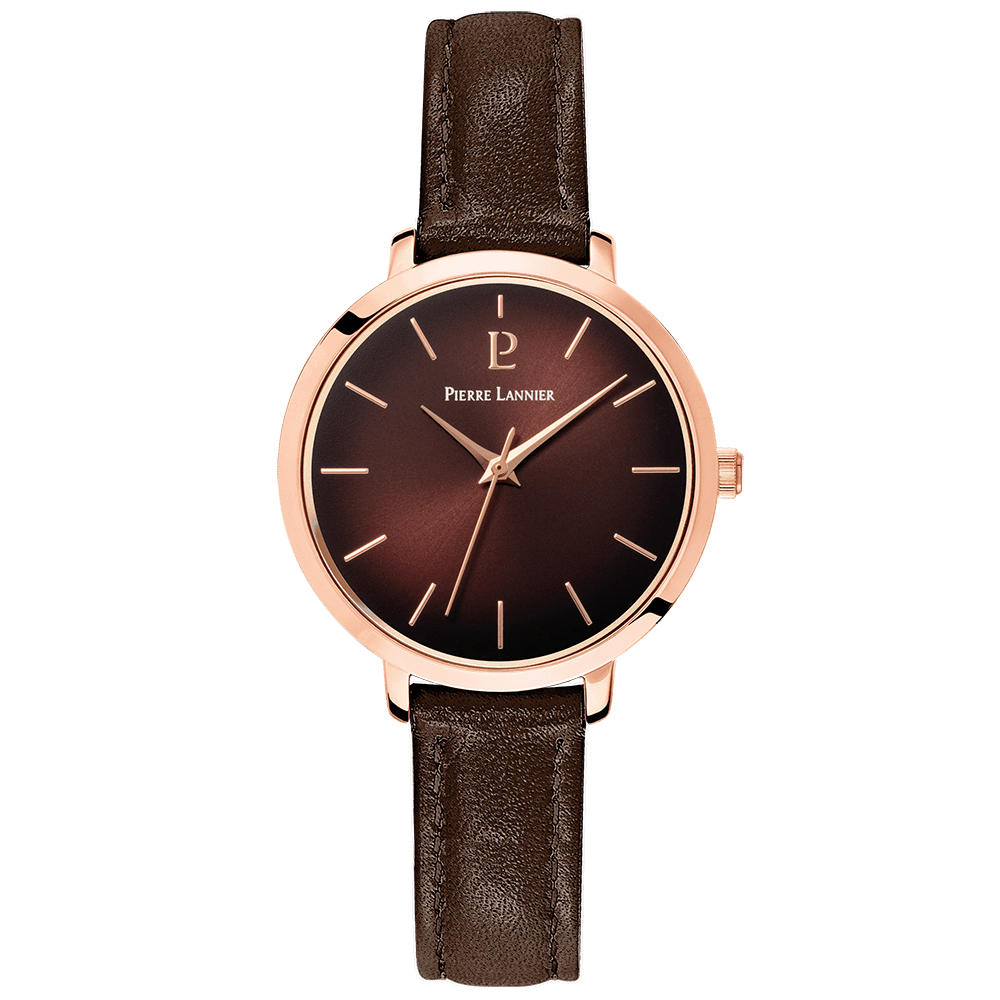 Montre Pierre LANNIER CHOUQUETTE Rose doré Chocolat cuir marron - Bijouterie TAMARA