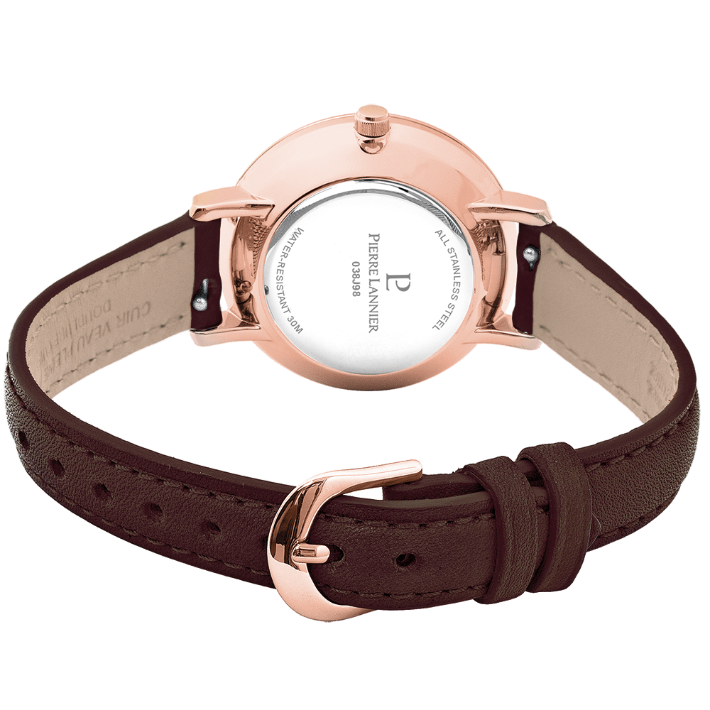 Montre Pierre LANNIER CHOUQUETTE Rose doré Chocolat cuir marron - Bijouterie TAMARA