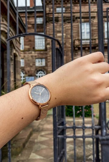 Montre Pierre Lannier Echo Maille milanaisie rose doré noir - Pierre Lannier - Bijouterie TAMARA