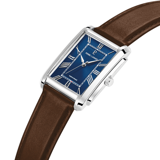 Montre Pierre LANNIER EMPIRE Acier Bleu Cuir Marron - MONTRES -212G164