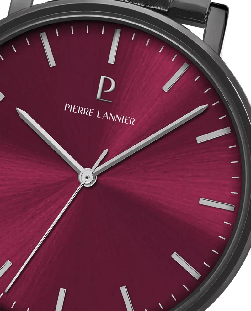 Montre Pierre Lannier ESSENTIAL Noir Cadran Rouge Bordeaux - Pierre Lannier - Bijouterie TAMARA
