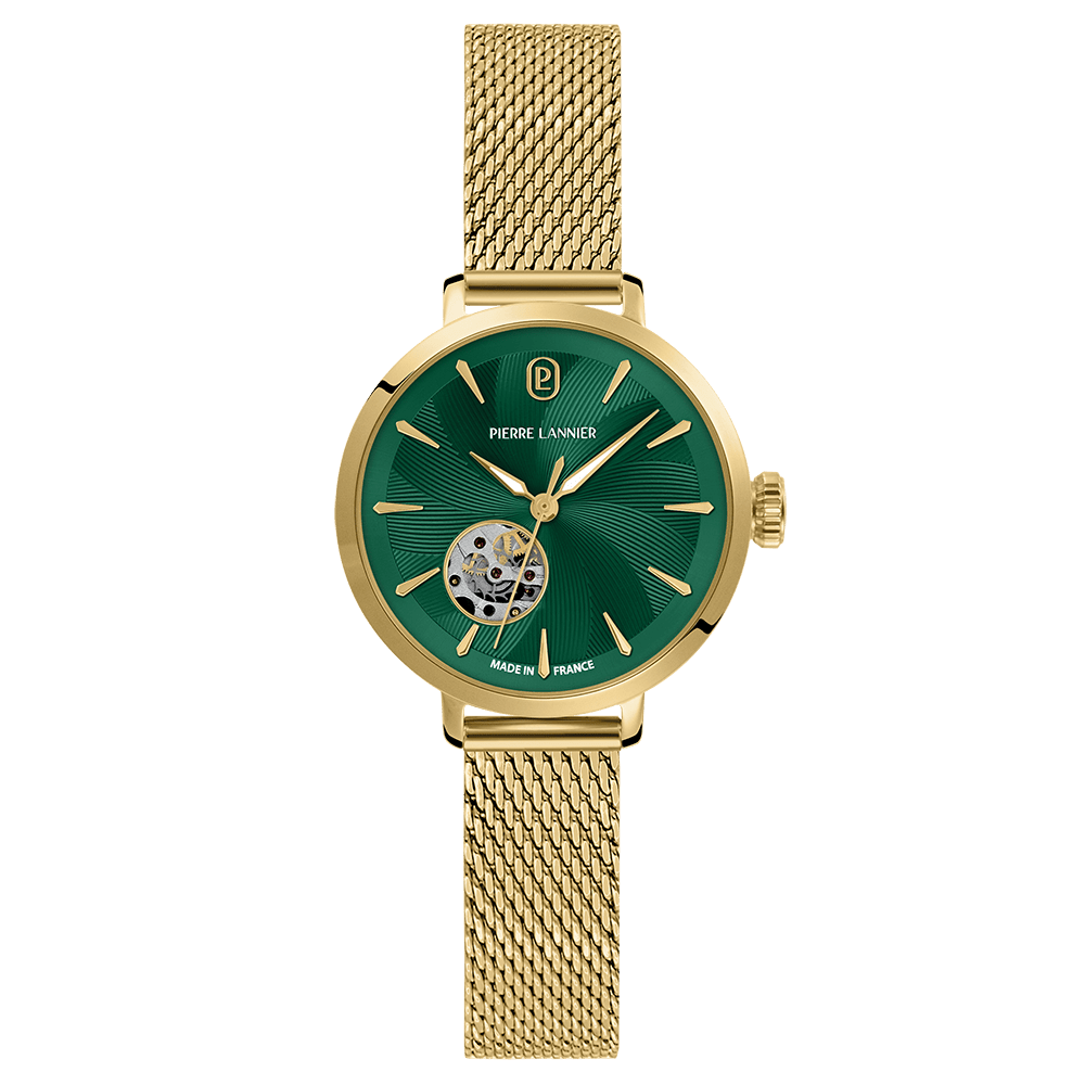 Montre Pierre LANNIER Femme Auto SOLINE Doré Vert Maille milanaise - MONTRES -139L572