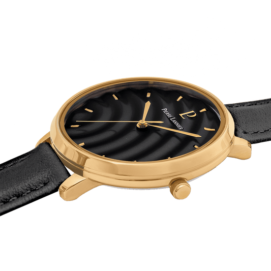 Montre Pierre Lannier Femme BETTY Dorée Noir cuir - Pierre Lannier - Bijouterie TAMARA