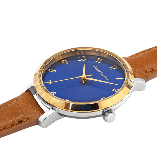 Montre Pierre Lannier Femme CHOUQUETTE Bicolore Bleue cuir brun - Pierre Lannier - Bijouterie TAMARA