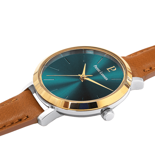 Montre Pierre Lannier Femme CHOUQUETTE Bicolore Vert cuir brun - Pierre Lannier - Bijouterie TAMARA