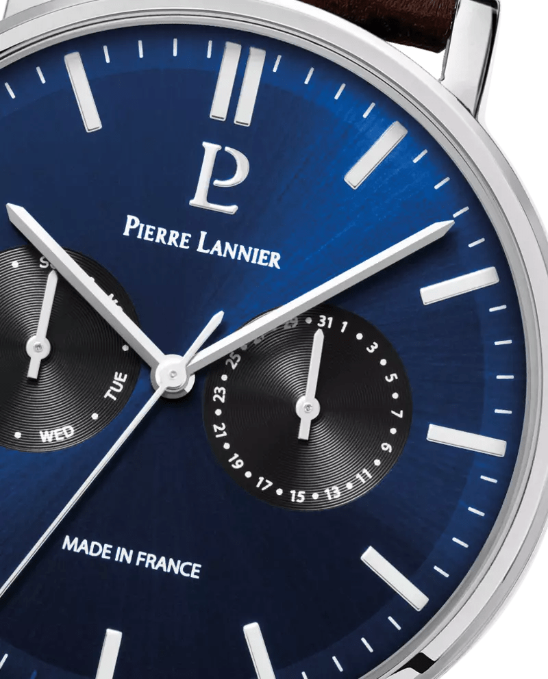 Montre Pierre Lannier Homme ESSENTIAL Multifonction Acier Bleu cuir brun - Pierre Lannier - Bijouterie TAMARA