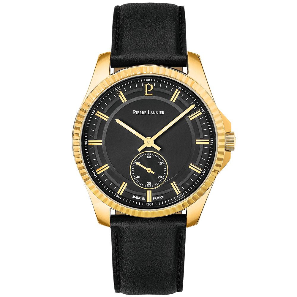 Montre Pierre Lannier Homme METROPOLITAIN Dorée Noir cuir - Pierre Lannier - Bijouterie TAMARA