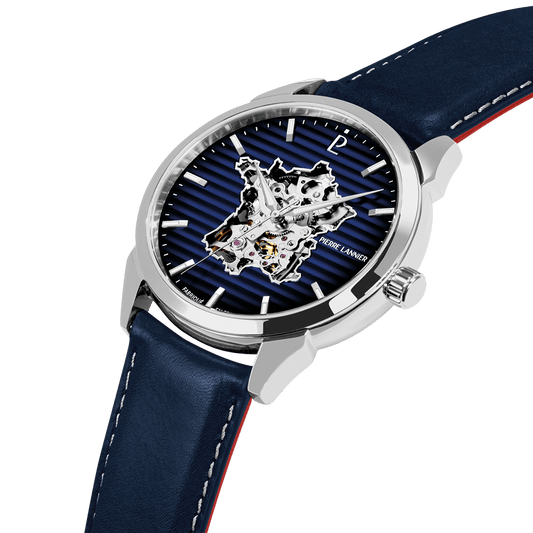 Montre Pierre Lannier Homme MONARCK France Acier Bleu Cuir Bleu - MONTRES -316F166