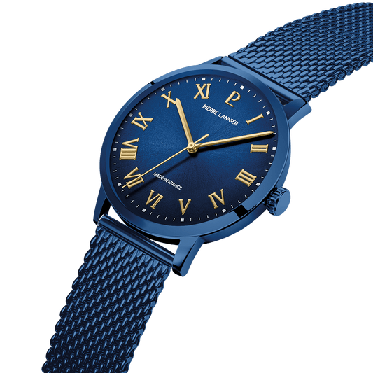 Montre Pierre LANNIER INTERVAL Acier Bleu Maille milanaise Bleue - MONTRES -256G469